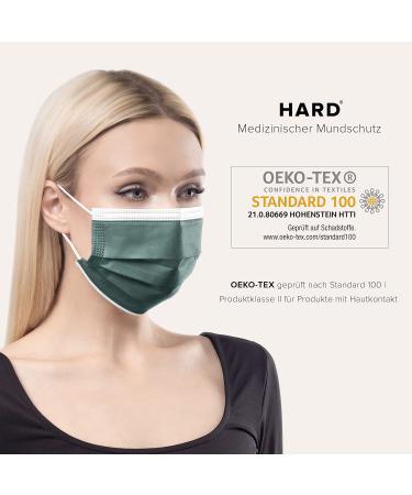 Dark Green Disposable Face Masks - 100 Pack | Made in Germany | CE Certified, Type IIR | Breathable Triple Layer, 99.78% Filtration | Elastic Earloops, Adults | 17.5cm x 9.5cm - Buy Online on SooperMarket.com