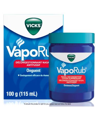 Vicks VapoRub Nasal Decongestant Cough Suppressant Relief from Cold Aches & Pains Chest Rub Ointment Original Scent 100 g/115 mL 115 mL Original