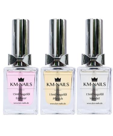 KM-Nails set of 3 nail oils strawberry+peach+almond without paraffin