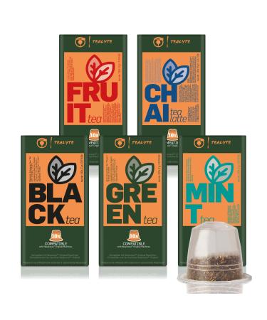 Tealyte 50 Compatible Nespresso Tea capsules I Tasting Package 5 Tea types I Chai Tea I Green Tea I Black Tea I Fruit Tea I Peppermint Tea Tasting Box 50 Capsules