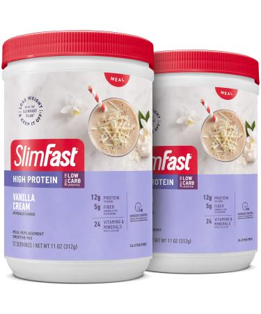 SlimFast High Protein Meal Replacement Smoothie Mix Vanilla Cream Weight Loss Powder 20g of Protein 12 Servings (Pack of 2) (Packaging May Vary) 24 Serving Vanilla