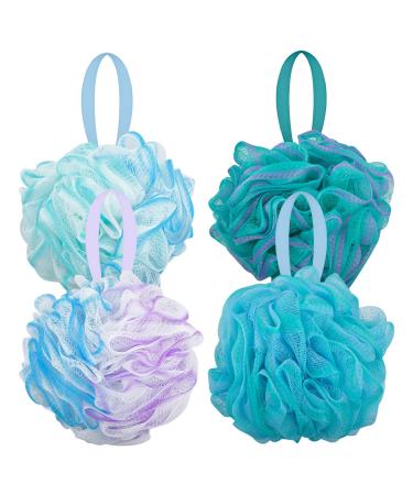 Pinsheng bathing sponge extra large shower sponge 75 g/piece soap sponge puff with hanging soft body mesh-luffa balls for body peeling or massage 4 pack multi-colored