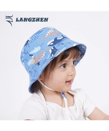LANGZHEN Beach Sun Protection Hat for Baby Girls - Adjustable Wide Brim Toddler Kids Play Hat with Chin Strap - Fish School Design - 2-4 Years - Buy Online on SooperMarket.com