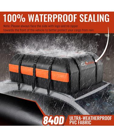 21 Cubic Feet Waterproof Car Rooftop Cargo Carrier Bag | Heavy Duty 840D Roof Bag for All Vehicles | Anti-Slip Mat, Door Hooks, Storage Bag & 2 Extra Straps Included | Black - Buy Online on SooperMarket.com