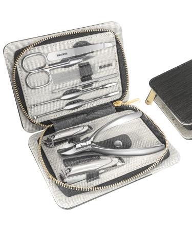 Manicure Set Professional 9 in 1 Nail Clippers Set Stainless Steel Manicure kit with PU Leather Case RedFlow Fingernail & Toenail Clippers Nail Kit Grooming kit for Men(Black) 9 Piece Set Black