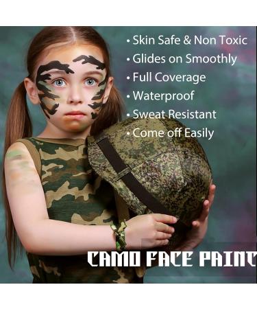 CCbeauty 3-Color Camo Face Paint + 10 Wipes | Oil Resistant Military Makeup for Spirit Week & Cosplay - Black Brown Green - Buy Online on SooperMarket.com