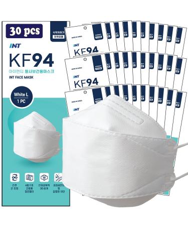 ? 30 Pack ? INT White KF94 Mask, Certified, 4-Layered Face Safety, Patented Adjustable Earloop, FDA Registered Device, Individually Sealed Package"MADE IN KOREA"