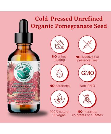 Pomegranate Seed Oil. 120 ml 100% Pure Cold-pressed Unrefined Organic Natural Moisturizer for Skin Hair. Rich in Antioxidants. Bella Terra Oils. 120 ml (Pack of 1) - Buy Online on SooperMarket.com