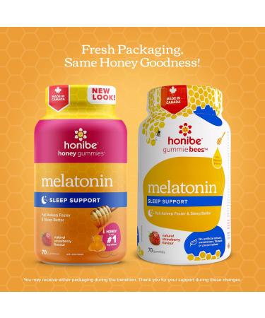 Honibe Melatonin Sleep Support Gummies | Honey-Based Gummies Made in Canada | Nighttime Sleep Aid | Natural Sleep Aid to Help Relieve Stress | Melatonin Gummies to Help Support a Healthy Sleep Aid | Sleep Gummies | 70 gummies Nutritional Supplement - Buy Online on SooperMarket.com