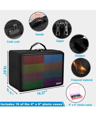 ENGPOW Fireproof Photo Storage Box with 16 Inner Cases - Portable Organizer with Lock for Photos - Collapsible & Multi-Colored - Includes 16 Colored 4 x 6 Photo Cases - Buy Online on SooperMarket.com