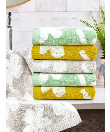 Set of 6 100% Cotton Hand Towel Fingertip Towels - 12x21 Inches - Small Towels for Bathroom, Kitchen, Spa - Gray, Sage, Mustard - Four Leaf Clover Design - Buy Online on SooperMarket.com