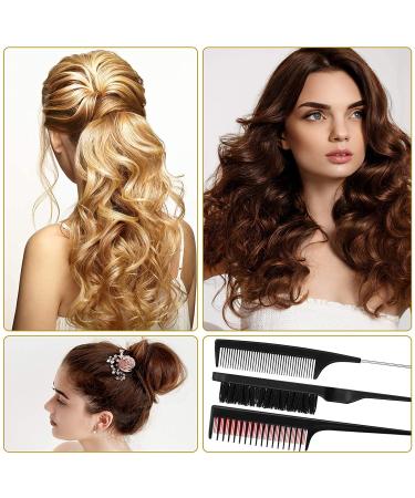 3 Piece Hair Styling Comb Set - Hair Brush, Teasing Comb, and Rat Tail Comb for Women - Black, Red, and Black - Buy Online on SooperMarket.com