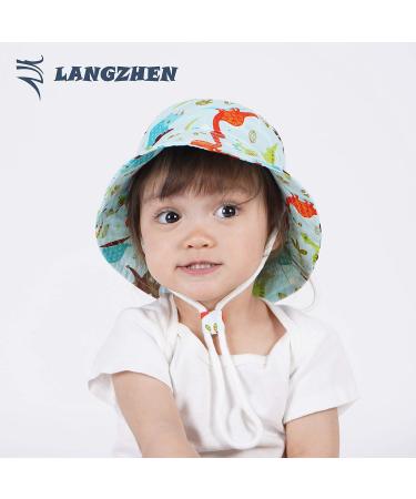 LANGZHEN Baby Girls Beach Sun Protection Hat w/ Chin Strap | Colorful Dinosaurs | 2-4 Years - Buy Online on SooperMarket.com