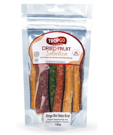 Tropgo Dried Fruit Bites - Mango Dried Fruit Mix Mini Sticks - Mixed Dried Fruit in Pouch - Healthy Snacks for Adults and Kids - Peach Passion Kiwi Blueberry Strawberry Raspberry