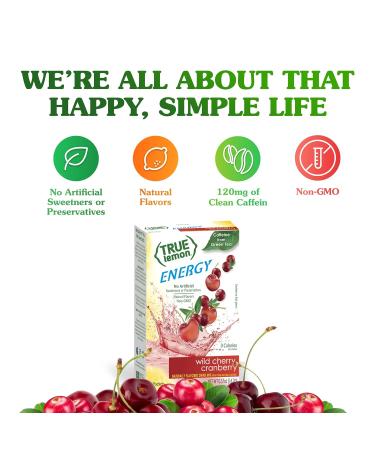 TRUE LEMON Energy Wild Cherry Cranberry Drink Mix - 6 Count Packets with Stevia - Gluten Free Water Flavor Enhancer - No Preservatives or Artificial Sweeteners - Pack of 12 - Buy Online on SooperMarket.com