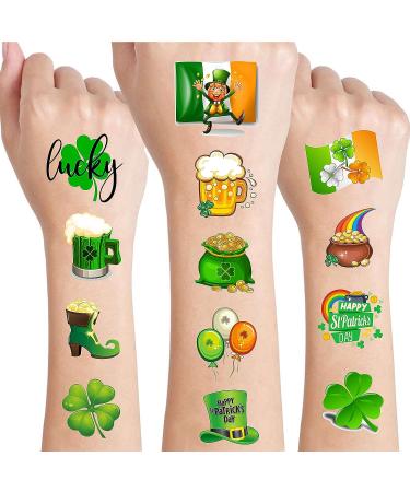 49 PCS St. Patrick's Day Tattoos Stickers - 3D Green Shamrock Temporary Tattoos for Kids, Women, Men - Irish Party Favor & Lucky Clover Accessories - Buy Online on SooperMarket.com
