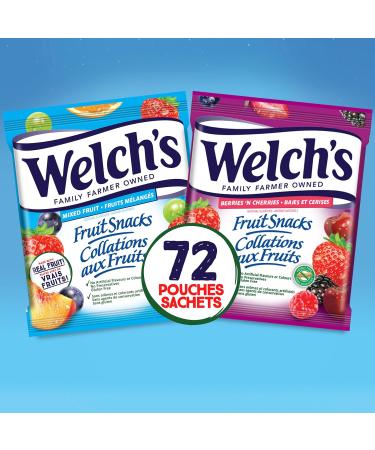 Welch's Fruit Snacks Mixed Fruit & Berries 'N Cherries Bulk Pack Gluten Free Individual Single Serve Bags 22g (Pack of 72) - Buy Online on SooperMarket.com