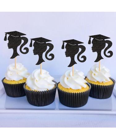 Cyodoos 24pcs 2024 Girl Graduation Theme Black Cupcake Toppers Girl Graduate Silhouette Cupcake Picks 2024 Students Graduation Theme Party Cake Decorations Supplies Graduation2 - Buy Online on SooperMarket.com