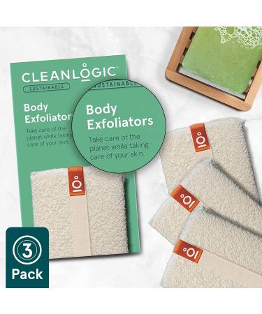 Cleanlogic Organic Cotton Exfoliating Body Scrubber - 3 Pack Reusable Exfoliator for Smooth Skin - Daily Skincare Routine Essential - Buy Online on SooperMarket.com