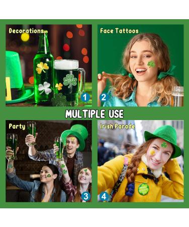 64 PCS St Patrick's Day Glitter Shamrock Temporary Tattoos - Partywind Metallic Face Stickers for Women, Men, Kids - Saint Patrick's Day Decorations & Party Favors (2 Sheets) - Buy Online on SooperMarket.com