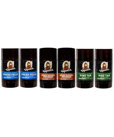 Dr. Squatch Men's Natural Deodorant 6-Pack Variety Bundle - Fresh Falls, Pine Tar, and Wood Barrel Bourbon - Odor-Squatching and Aluminum-Free, 2.65 oz., 6-Pack