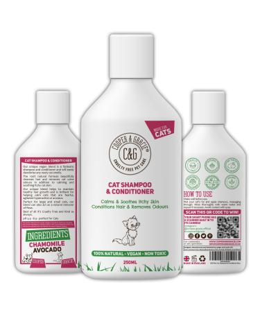 C&G Pets | Cat Shampoo & Conditioner 250ml | Ideal For All Cats Skin Calms & Soothes Itchy Sensitive Skin | Conditions Hair & Removes Odours | A Natural Remover Of Flea And Ticks White