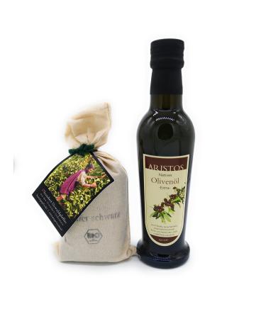 Organic pepper (black entire grains) + cold -pressed extra native olive oil |Salad dressing |Indian organic pepper |Greek olive oil |160 g + 250 ml |by Aristos (olive oil + organic pepper)