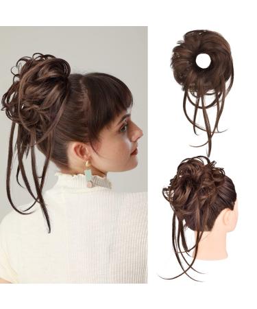 Messy Bun Hair Piece REECHO 1PC Super Long Tousled Updo Hair Bun Extensions Curly Wavy Hair Scrunchies with Elastic Hair Band Hair Accessory for Women - Chocolate Brown