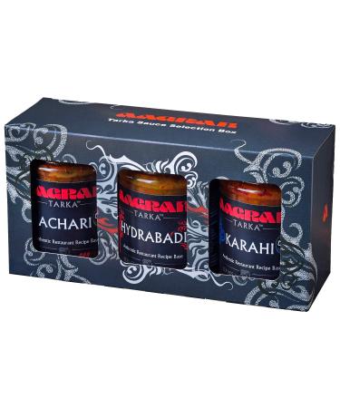 Aagrah Tarka Indian Curry Cooking Sauces Gift Box - Karahi Achari and Hydrabadi - Authentic Restaurant Recipes - 3 x 270g - Each Jar Serves 3-4