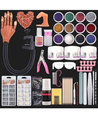 LIONVISON Practice Hand for Acrylic Nails,Flexible Nail Practice Hands Fingers with Acrylic Nail Kit,Fake Nail Mannequin Hand Acrylic Powder Brush Nail Art Decoration Tools for Professional Beginners