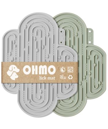 Ohmo Slip mat dog big leak mat for puppies cat - 2 PCs cute cactus design for pet fear relief and slowly feed food quality silicone (light green & ash) l light green & ash