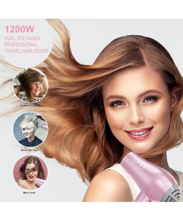 DAN Technology Travel Hair Dryer - Dual Voltage Mini Blow Dryer with Concentrator and Diffuser - European Plug Pink Blow Dryer for Women - Buy Online on SooperMarket.com