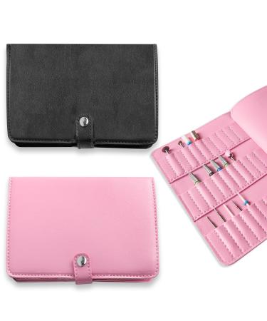 Nail Drill Bit Holder Organizer 33 Holes Nail Drill Bit Holder Wallet Storage Bag for Manicure Tools Efile Nail Grinding Bits Display Portable for Travel or Home (HJ-ZP013-Pink)
