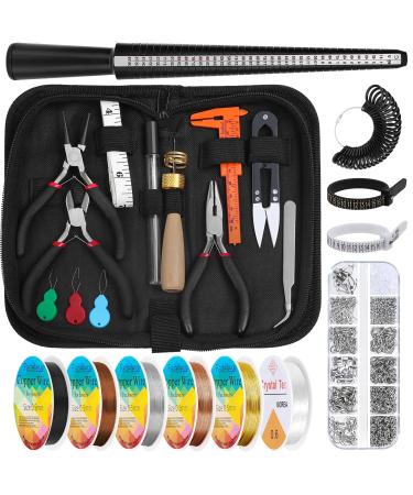 Audab Jewelry Wire Wrapping Jewelry Making Supplies Kit  Ring Sizer Measuring Tools Kit with Jewelry Tools  Ring Craft Wires  Jewelry and Jewelry Findings for Rings Making Jewelry Repair Black