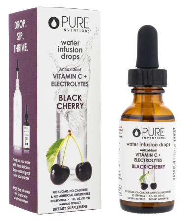 Pure Inventions Antioxidant Vitamin C + Electrolytes - Black Cherry - Water Infusion Drops - No Sugar or Calories - 30 Servings - 1 oz Black Cherry - Single