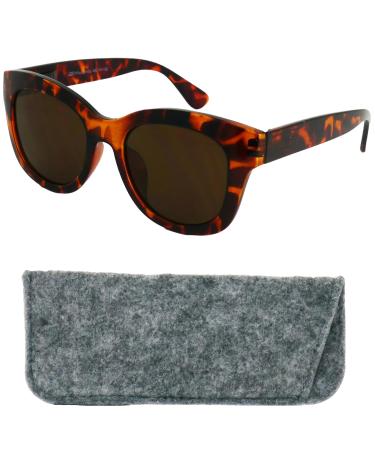 Mini glasses Stylish retro sunglasses with prescription plastic glasses frame with a thick frame and large glasses free case reading sun glasses women retro leopard brown 0.0 diopters