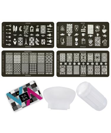 VAGA Nail Art Tools Set with Metal Images Stamping Plates Stamper and Nail Polish Scrapers for Manicure and Designs Transfers VA9F-Brown
