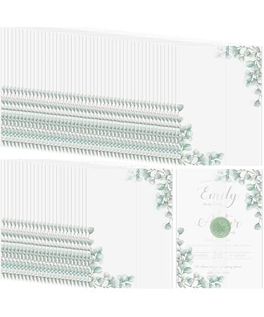 100 Pcs Pre Folded Vellum Jackets for 5 x 7 Invitations  Transparent Vellum Paper 5 x 7 Invitations Greenery Printed Vellum Paper Wraps for Wedding Baby Shower Birthday Clear Eucalyptus Vellum Paper