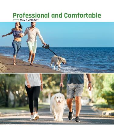 ZEEJORY Retractable Dog Lead 5M Extendable Dog Lead with LED Light & Poo Bag Holder Easy One Button Brake&Pause&Lock Anti-Slip Handle Dog Leash Small to Large Dogs up to 110lbs(50KG) - Buy Online on SooperMarket.com