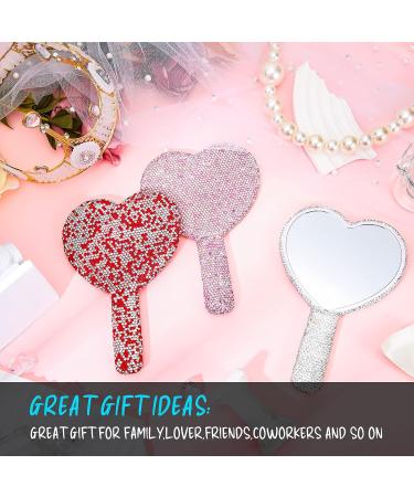 4 Pcs Heart Shaped Rhinestone Hand Mirrors | Portable Makeup Mirror Set for Women | Perfect Gift for Mother's Day & Weddings - Pink, White, Red - Buy Online on SooperMarket.com
