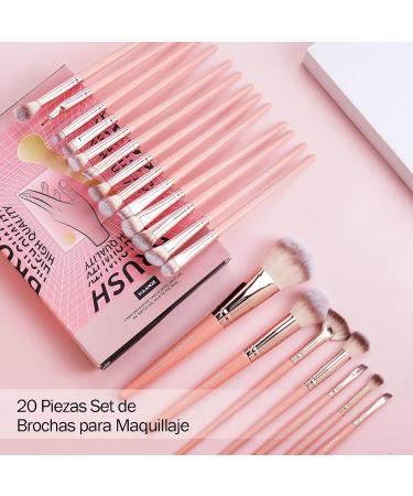 20pcs Professional Makeup Brush Set - Travel Kabuki & Eyeshadow Brushes with Gift Box | Pink Cosmetic Brush Set for Foundation & Concealer - Buy Online on SooperMarket.com