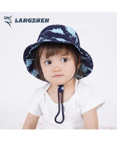 LANGZHEN Baby Girls Beach Sun Hat with Chin Strap - Navy Dinosaur, 6-12 Months - Buy Online on SooperMarket.com