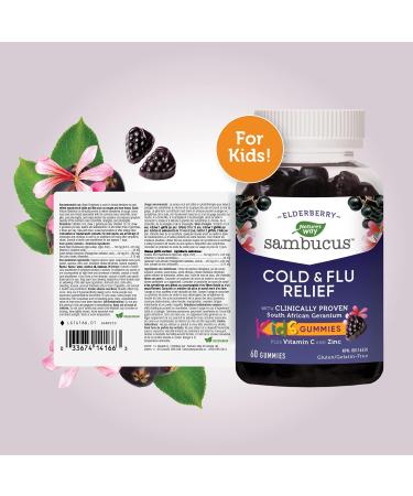 Nature's Way Sambucus Cold and Flu Relief Elderberry Gummies for Kids Used in Herbal Medicine to Help Relieve Symptoms (Cough Runny Nose and Sore Throat) in Children age 3+ 60 Gummies - Buy Online on SooperMarket.com