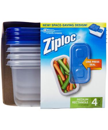 Ziploc Medium Rectangle One Press Container, 4 count per pack - 6 per case.
