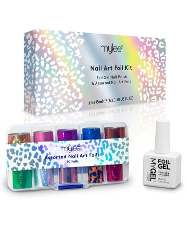 Mylee Nail Art Foil Kit Nail Art Foils Self-Adhesive Chrome and Metallic Nail Art Stickers Nail Art Decoration Foil Sticker Transfers Manicure Set with Adhesive Nail Art Foil Glue Gel