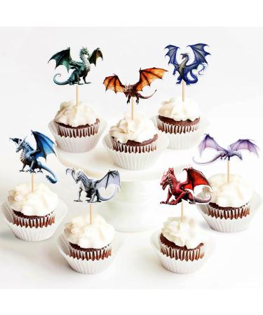 30 pieces dragon theme cupcake topper mythical stories Torte decoration picks realistic cake attachment tortendendeko young wedding birthday event party animals theme topic party decoration care dragon-7