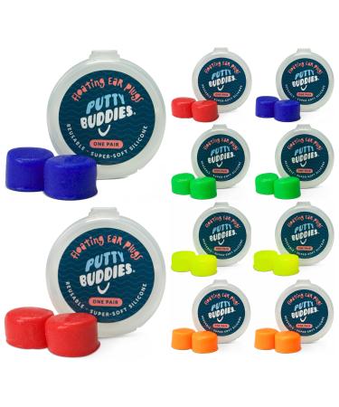 PUTTY BUDDIES Floating Earplugs 10-Pair Pack - Soft Silicone Ear Plugs for Swimming & Bathing - Invented by Physician - Keep Water Out - Premium Swimming Earplugs - Doctor Recommended (Assorted)
