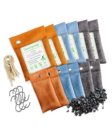 12 PACK Bamboo Charcoal Bags Odor Absorber (6x200g 6x75g) Natural Activated Charcoal Air Purifying Bag Car Air Freshener Shoe Smell Eliminator Odor Eliminators for Home Pet Closet Refrigerator