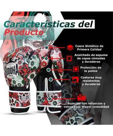 Buddha Fight Wear Fantasy Luzbel Boxing Gloves - 16oz Red - Muay Thai & Kickboxing - Odor-Resistant Synthetic Leather - Reinforced Seams - Unique Designs - Buy Online on SooperMarket.com