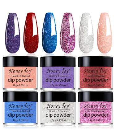 6 Box/Set Fine Dipping Powder Glitter Silver Pink Rose Pink Green Blue Purple Colors No Need Lamp Cure Dip Powder Nails Like Gel Polish Effect Even & Smooth Finishing (DP-R-6pcs-10g/box) Dip-58-25-26-27-118-117-10g/box